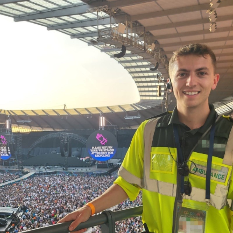 Dr Sam Garner, founder of Desk to Defib, providing medical cover at a stadium event
